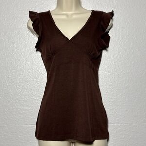 Vintage Storm Women Y2K Forest Fairy Top Small Brown Flutter Sleeve Babydoll